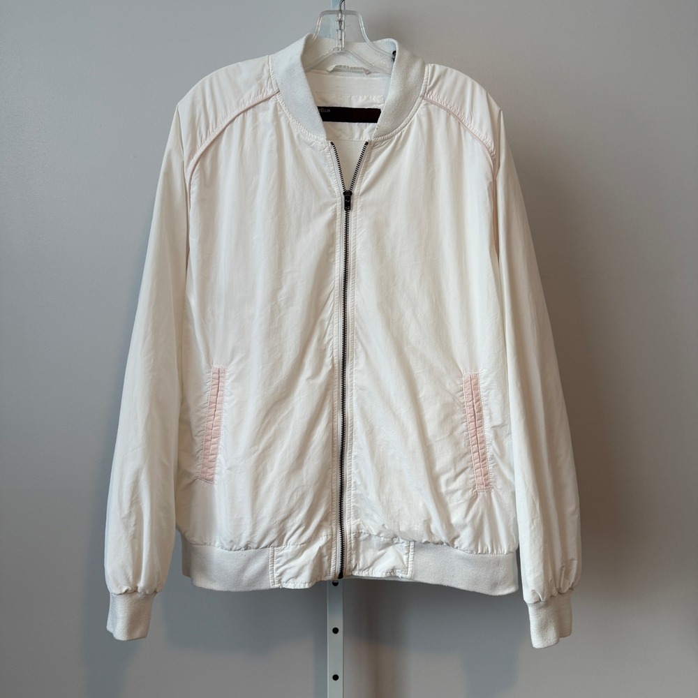 VTG Perry Ellis Mens sz XL White Y2K Bomber Jacket Lightweight Casual Outerwear